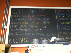 This is where the men, and now moi, let the world know which colors we are loving this week. Then Joe analyzes everyone. It's a little intimidating.