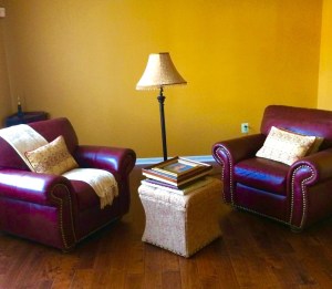 Fresh paint. The chairs in place. Artwork about to go up. Massicot on the walls is strong and lovely. 