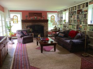 We chose a brighter, warmer white for this ceiling and woodwork. Ceiling in flat, woodwork in satin finish.