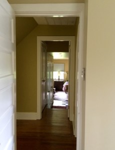 AFTER: Upstairs office to hallway to bedroom. 3 colors relating to each other happily.