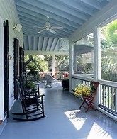 Haint Blue doing its job on the porch ceiling.