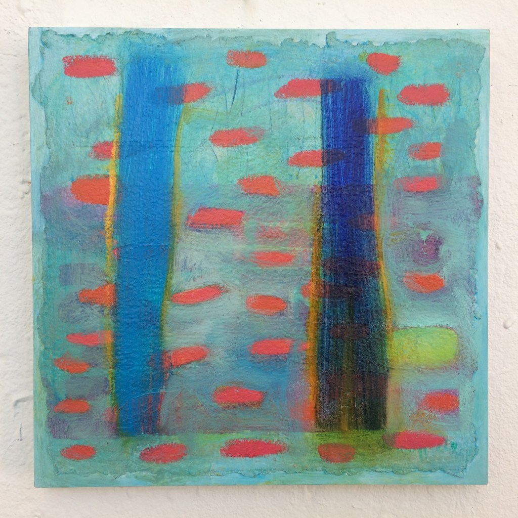 Tall Trees, 12'x12' oil on handmade paper on panel, ©Barbara Mayfield 2017