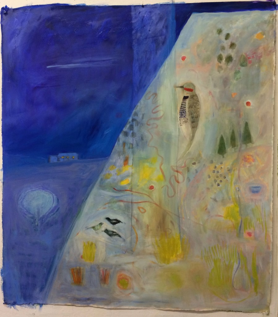 "Flicker/Night & Day" From the Land of Enchantment series. Approx 54x60. mm on Arches paper © 2018 Barbara Mayfield