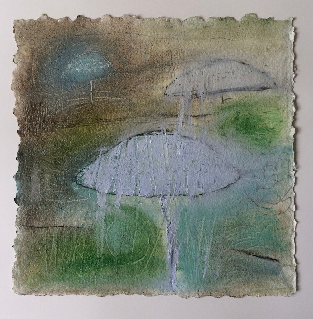 A Walk in the Woods series, 16x16 o/handmade paper. ©2018 Barbara Mayfield