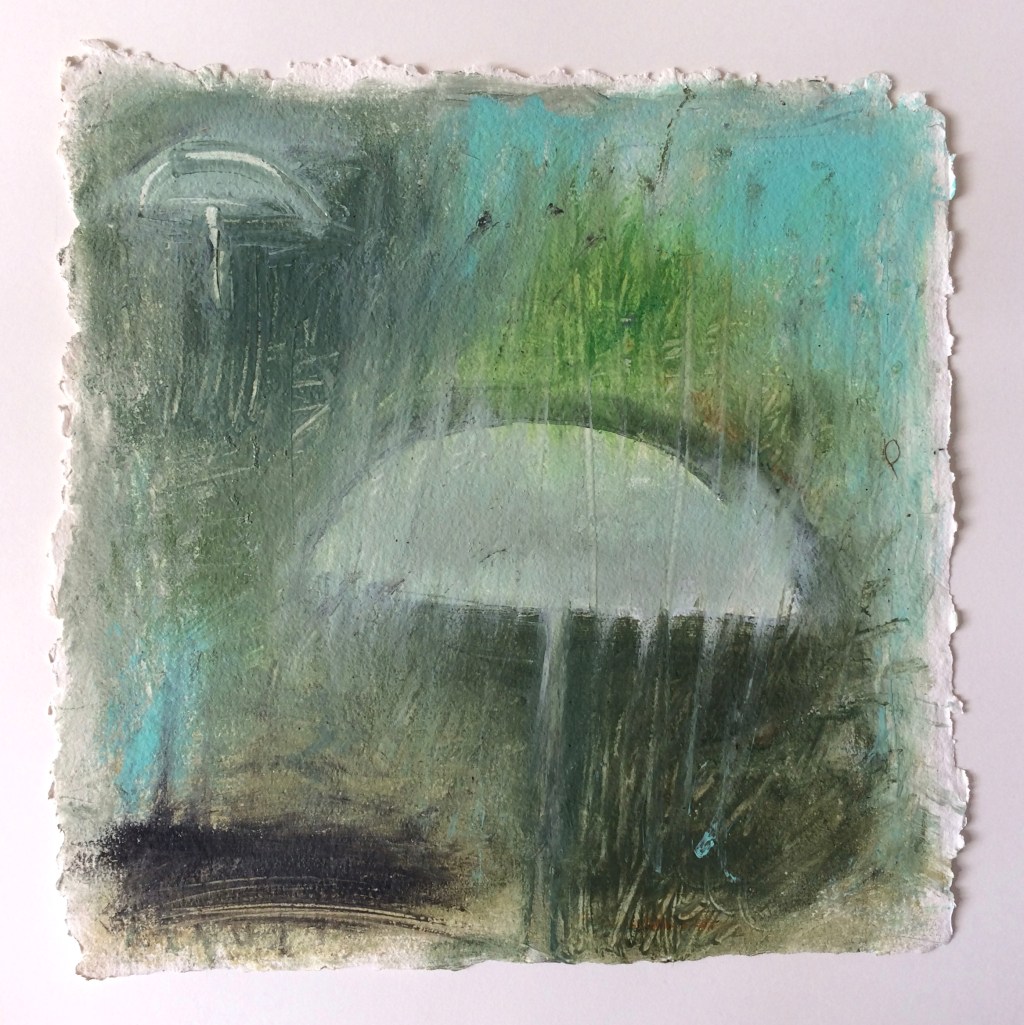 A Walk in the Woods, 16x16 o/handmade paper. ©2018 Barbara Mayfield