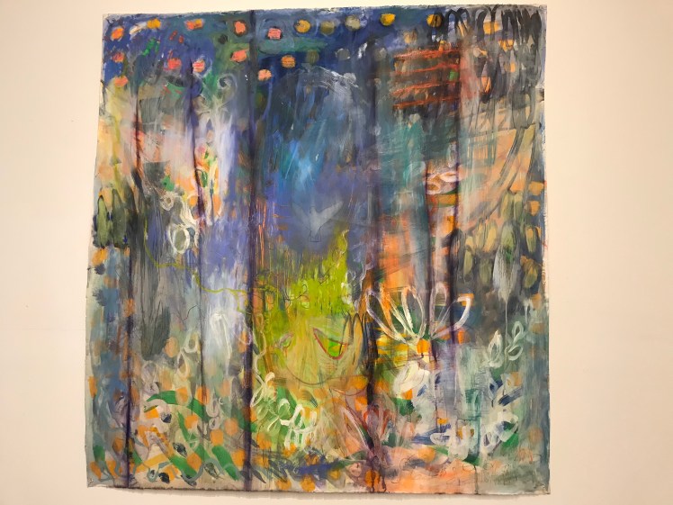 DOVE, mixed media on prepared paper, approx 48x54, from the Deep Woods Series.